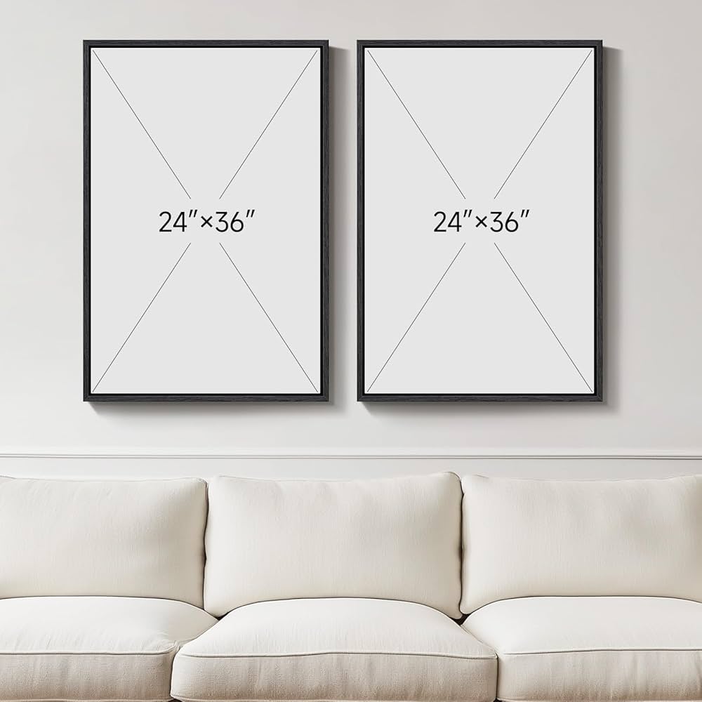 Large Framed Neutral Abstract Wall Art for Living Room, Set of 2 Black and Beige Modern Canvas Prints Paintings Artwork for Walls, Minimalist Block Lines Pictures for Hallway Office Wall Decor 24×36 In