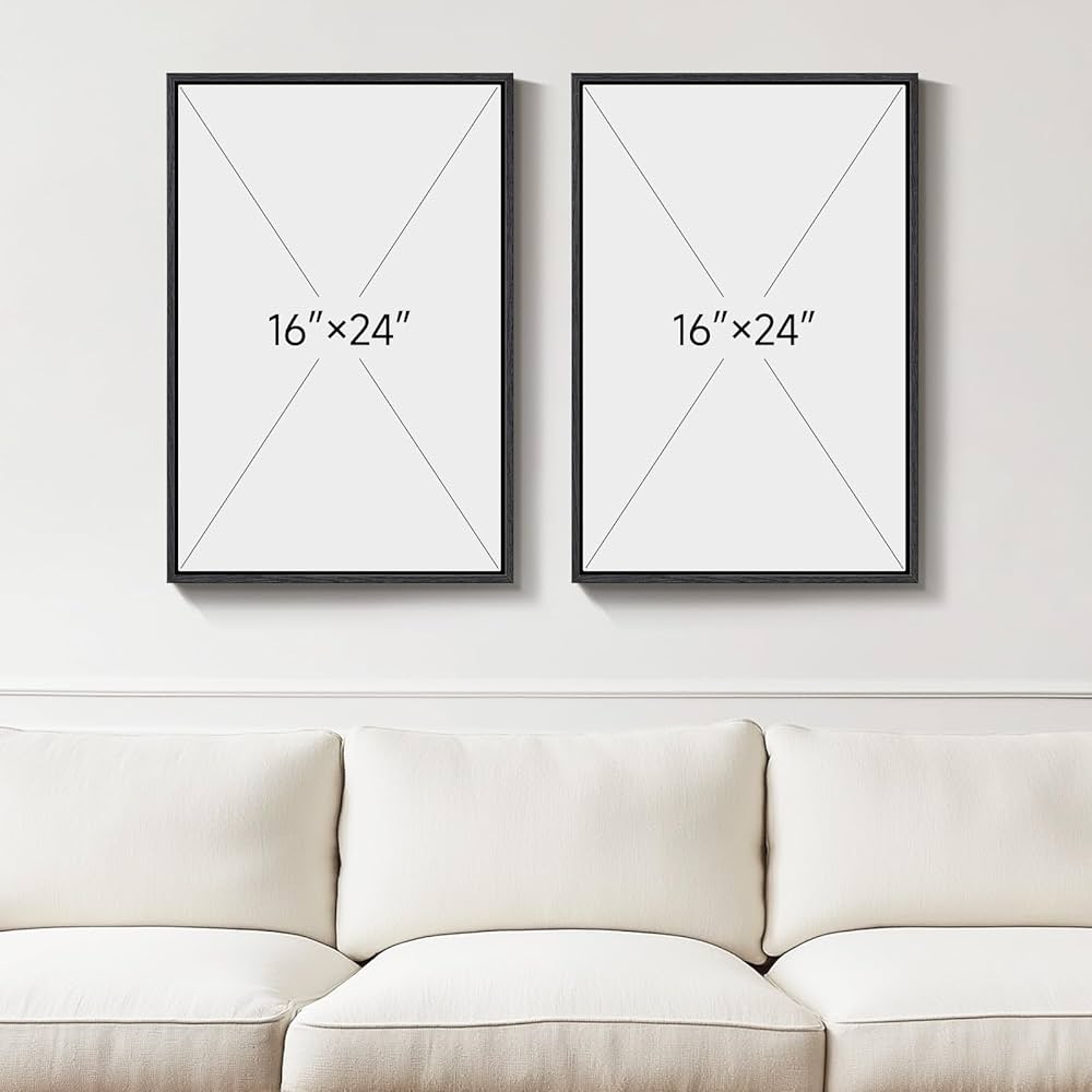 Large Framed Neutral Abstract Floral Wall Art, Set of 2 Black and Beige Modern Canvas Prints Paintings Artwork for Walls, Minimalist Pictures for Living Room, Dining Room, Bedroom Wall Decor 24×36 In