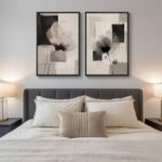 Large Framed Neutral Abstract Floral Wall Art, Set of 2 Black and Beige Modern Canvas Prints Paintings Artwork for Walls, Minimalist Pictures for Living Room, Dining Room, Bedroom Wall Decor 24×36 In