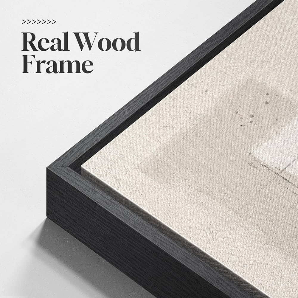 Large Framed Neutral Abstract Floral Wall Art, Set of 2 Black and Beige Modern Canvas Prints Paintings Artwork for Walls, Minimalist Pictures for Living Room, Dining Room, Bedroom Wall Decor 24×36 In