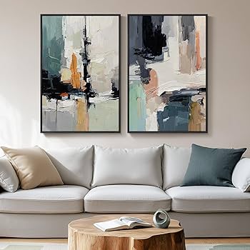 Large Framed Colorful Abstract Wall Art for Living Room, Set of 2 Canvas Prints Paintings Artwork for Walls, Modern Bright Multicolor Pictures for Hallway Bedroom Office Wall Decor 24×36