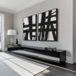 Large Framed Black and White Abstract Wall Art for Living Room, 2 Piece Modern Canvas Prints Wall Paintings Artwork for Walls, Minimalist Black Lines Pictures for Hallway Office Wall Decor 24×36 In