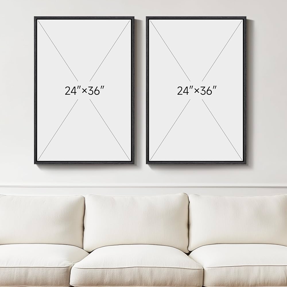 Large Framed Black and White Abstract Wall Art for Living Room, 2 Piece Modern Canvas Prints Wall Paintings Artwork for Walls, Minimalist Black Lines Pictures for Hallway Office Wall Decor 24×36 In