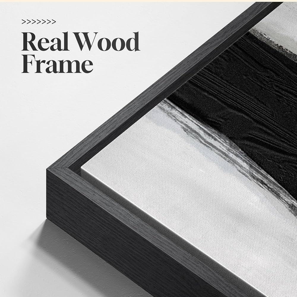 Large Framed Black and White Abstract Wall Art for Living Room, 2 Piece Modern Canvas Prints Wall Paintings Artwork for Walls, Minimalist Black Lines Pictures for Hallway Office Wall Decor 24×36 In