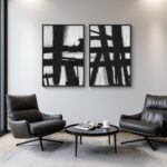 Large Framed Black and White Abstract Wall Art for Living Room, 2 Piece Modern Canvas Prints Wall Paintings Artwork for Walls, Minimalist Black Lines Pictures for Hallway Office Wall Decor 24×36 In