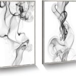 Framed Abstract Canvas Wall Art: Large Black and White Ink Painting Minimalist Artistic Watercolor Artwork for Living Room