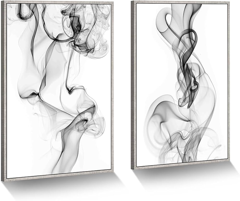 Framed Abstract Canvas Wall Art: Large Black and White Ink Painting Minimalist Artistic Watercolor Artwork for Living Room