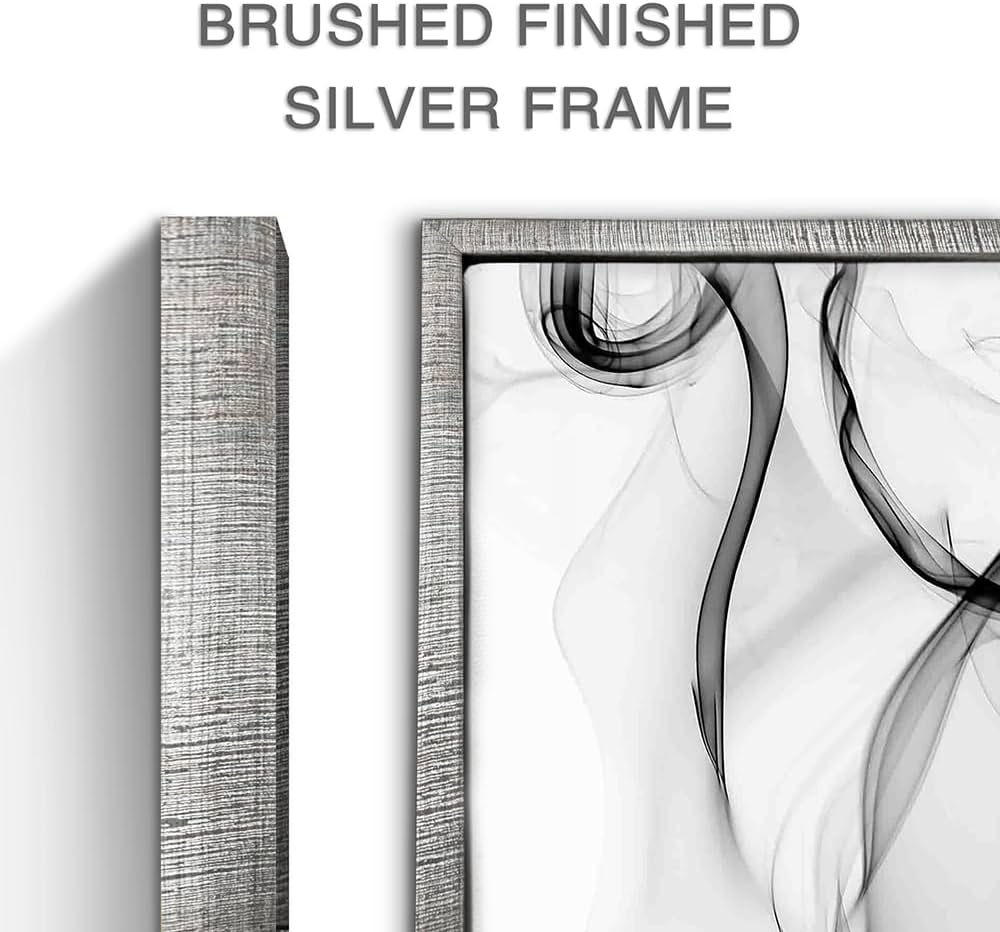 Framed Abstract Canvas Wall Art: Large Black and White Ink Painting Minimalist Artistic Watercolor Artwork for Living Room