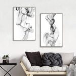 Framed Abstract Canvas Wall Art: Large Black and White Ink Painting Minimalist Artistic Watercolor Artwork for Living Room