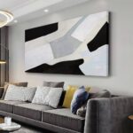 Abstract Art Wall Decor Modern Minimalist Art Wall Decor Black White and Grey Irregular Shape Home Decor Canvas Art Abstract Wall Art Framed Artwork for Living Room Bedroom Office 20″x40″