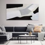 Abstract Art Wall Decor Modern Minimalist Art Wall Decor Black White and Grey Irregular Shape Home Decor Canvas Art Abstract Wall Art Framed Artwork for Living Room Bedroom Office 20″x40″