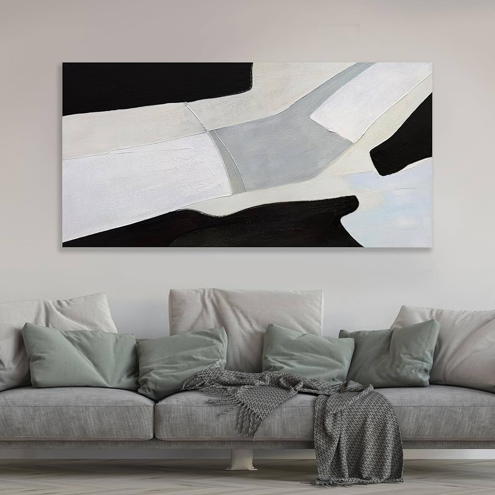 Abstract Art Wall Decor Modern Minimalist Art Wall Decor Black White and Grey Irregular Shape Home Decor Canvas Art Abstract Wall Art Framed Artwork for Living Room Bedroom Office 20″x40″