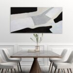 Abstract Art Wall Decor Modern Minimalist Art Wall Decor Black White and Grey Irregular Shape Home Decor Canvas Art Abstract Wall Art Framed Artwork for Living Room Bedroom Office 20″x40″