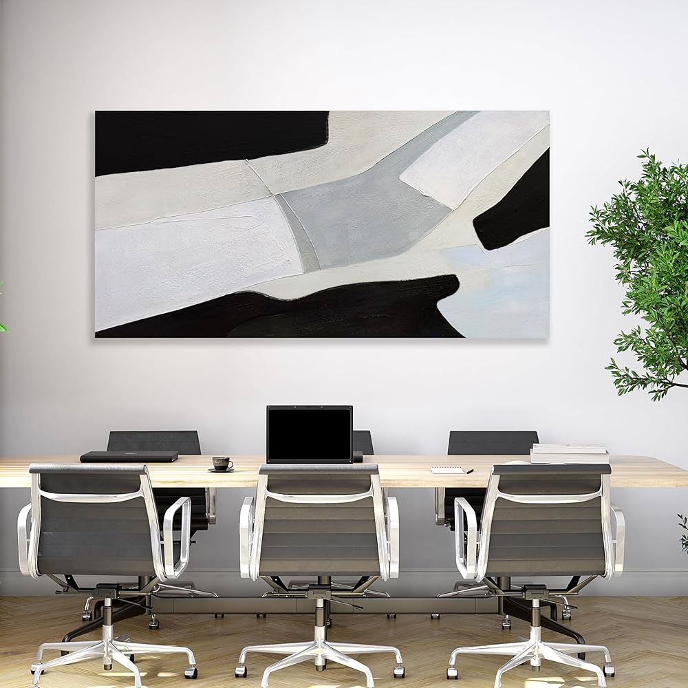 Abstract Art Wall Decor Modern Minimalist Art Wall Decor Black White and Grey Irregular Shape Home Decor Canvas Art Abstract Wall Art Framed Artwork for Living Room Bedroom Office 20″x40″