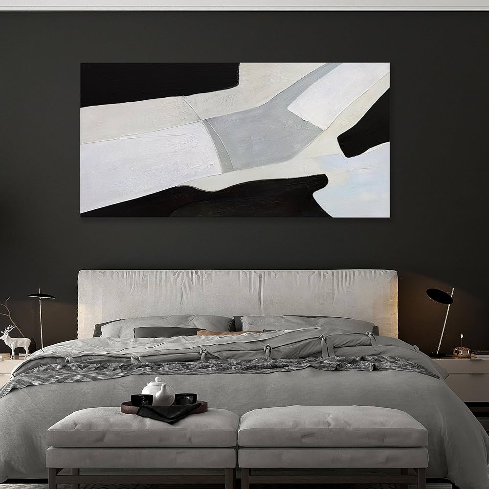 Abstract Art Wall Decor Modern Minimalist Art Wall Decor Black White and Grey Irregular Shape Home Decor Canvas Art Abstract Wall Art Framed Artwork for Living Room Bedroom Office 20″x40″