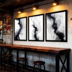 QWETYY666 Black And White Abstract Textured Wall Art Wood Black Framed Modern Living Room Canvas Wall Decor Large White Gray Minimalist Abstract Bedroom Pictures Prints Artwork 12×16 inch