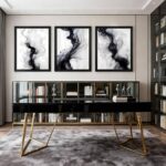 QWETYY666 Black And White Abstract Textured Wall Art Wood Black Framed Modern Living Room Canvas Wall Decor Large White Gray Minimalist Abstract Bedroom Pictures Prints Artwork 12×16 inch