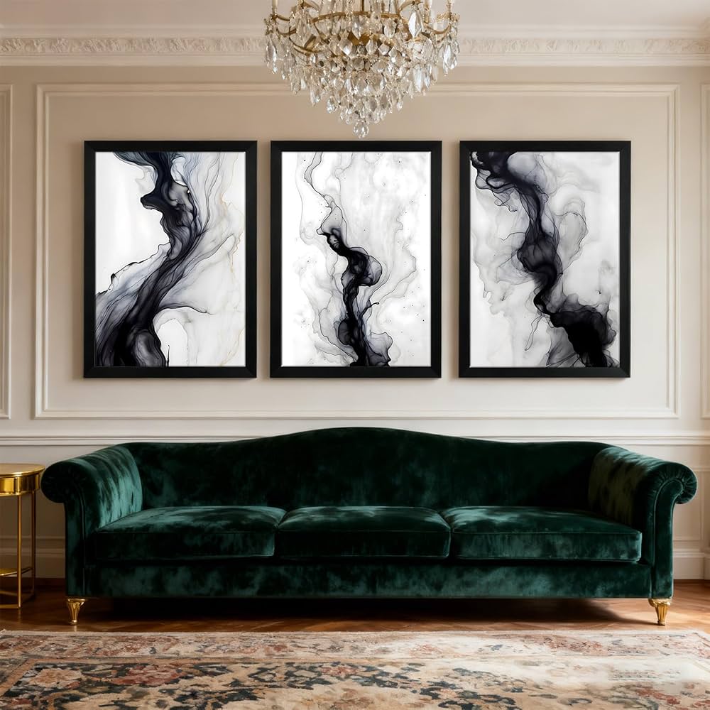 QWETYY666 Black And White Abstract Textured Wall Art Wood Black Framed Modern Living Room Canvas Wall Decor Large White Gray Minimalist Abstract Bedroom Pictures Prints Artwork 12×16 inch