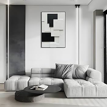 NANKAI Art Hand-Painted Black and White Abstract Oil Painting Modern Minimalist Art Office Corridor Bedroom Living Room Wall Decoration Painting 36×24 inches (with Solid Wood Exterior Frame)