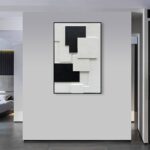 NANKAI Art Hand-Painted Black and White Abstract Oil Painting Modern Minimalist Art Office Corridor Bedroom Living Room Wall Decoration Painting 36×24 inches (with Solid Wood Exterior Frame)