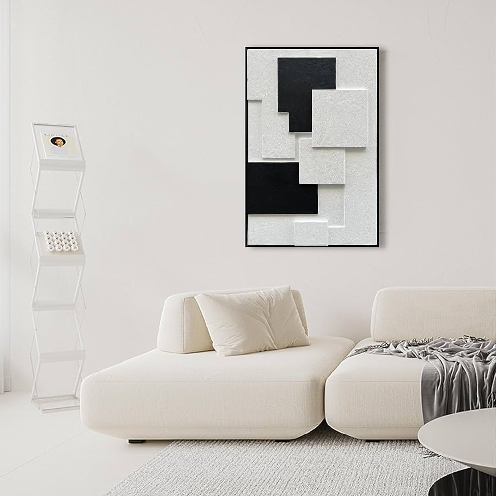 NANKAI Art Hand-Painted Black and White Abstract Oil Painting Modern Minimalist Art Office Corridor Bedroom Living Room Wall Decoration Painting 36×24 inches (with Solid Wood Exterior Frame)