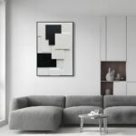 NANKAI Art Hand-Painted Black and White Abstract Oil Painting Modern Minimalist Art Office Corridor Bedroom Living Room Wall Decoration Painting 36×24 inches (with Solid Wood Exterior Frame)