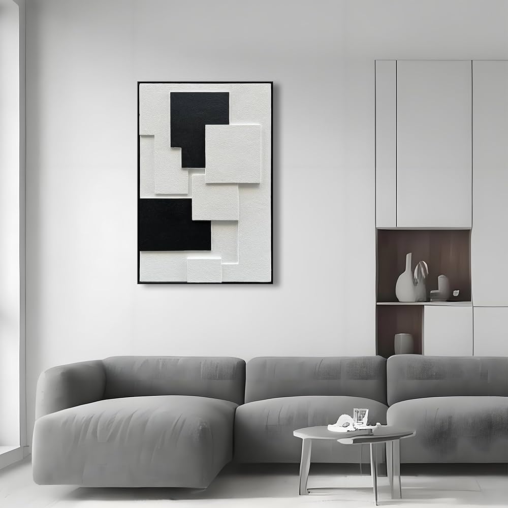 NANKAI Art Hand-Painted Black and White Abstract Oil Painting Modern Minimalist Art Office Corridor Bedroom Living Room Wall Decoration Painting 36×24 inches (with Solid Wood Exterior Frame)