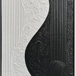 NANKAI Art Hand-Painted Black and White Texture Minimalist Oil Painting 36×24 inch Modern Abstract Art Home Office Wall Decorative Art Oil Painting (with Solid Wood Exterior Frame)