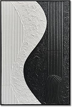 NANKAI Art Hand-Painted Black and White Texture Minimalist Oil Painting 36×24 inch Modern Abstract Art Home Office Wall Decorative Art Oil Painting (with Solid Wood Exterior Frame)