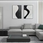 NANKAI Art Hand-Painted Black and White Texture Minimalist Oil Painting 36×24 inch Modern Abstract Art Home Office Wall Decorative Art Oil Painting (with Solid Wood Exterior Frame)