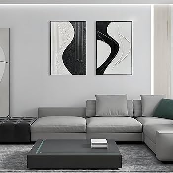 NANKAI Art Hand-Painted Black and White Texture Minimalist Oil Painting 36×24 inch Modern Abstract Art Home Office Wall Decorative Art Oil Painting (with Solid Wood Exterior Frame)