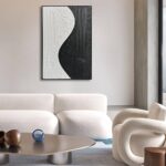 NANKAI Art Hand-Painted Black and White Texture Minimalist Oil Painting 36×24 inch Modern Abstract Art Home Office Wall Decorative Art Oil Painting (with Solid Wood Exterior Frame)