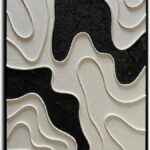 zoinart Black and White Textured Wall Art, Abstract Painting on Canvas, 24×36 Inch, Contemporary Minimalist Artwork Wall, Modern Framed Wall Decor