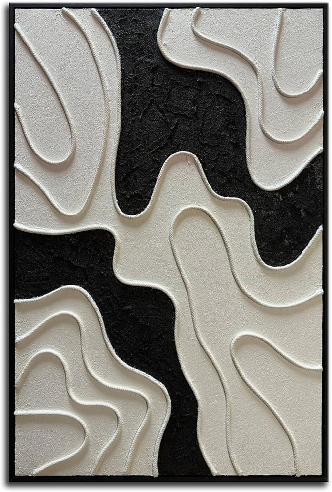 zoinart Black and White Textured Wall Art, Abstract Painting on Canvas, 24×36 Inch, Contemporary Minimalist Artwork Wall, Modern Framed Wall Decor