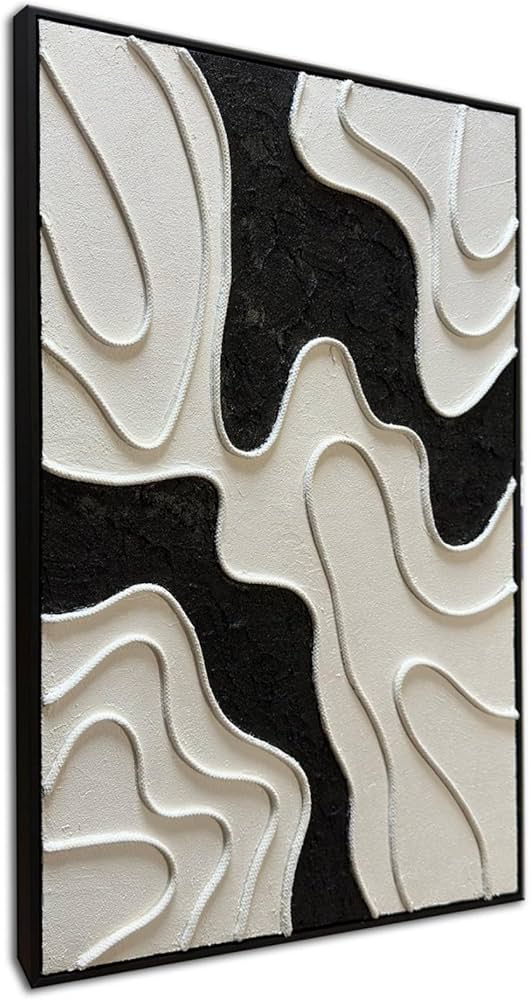 zoinart Black and White Textured Wall Art, Abstract Painting on Canvas, 24×36 Inch, Contemporary Minimalist Artwork Wall, Modern Framed Wall Decor