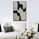 zoinart Black and White Textured Wall Art, Abstract Painting on Canvas, 24×36 Inch, Contemporary Minimalist Artwork Wall, Modern Framed Wall Decor
