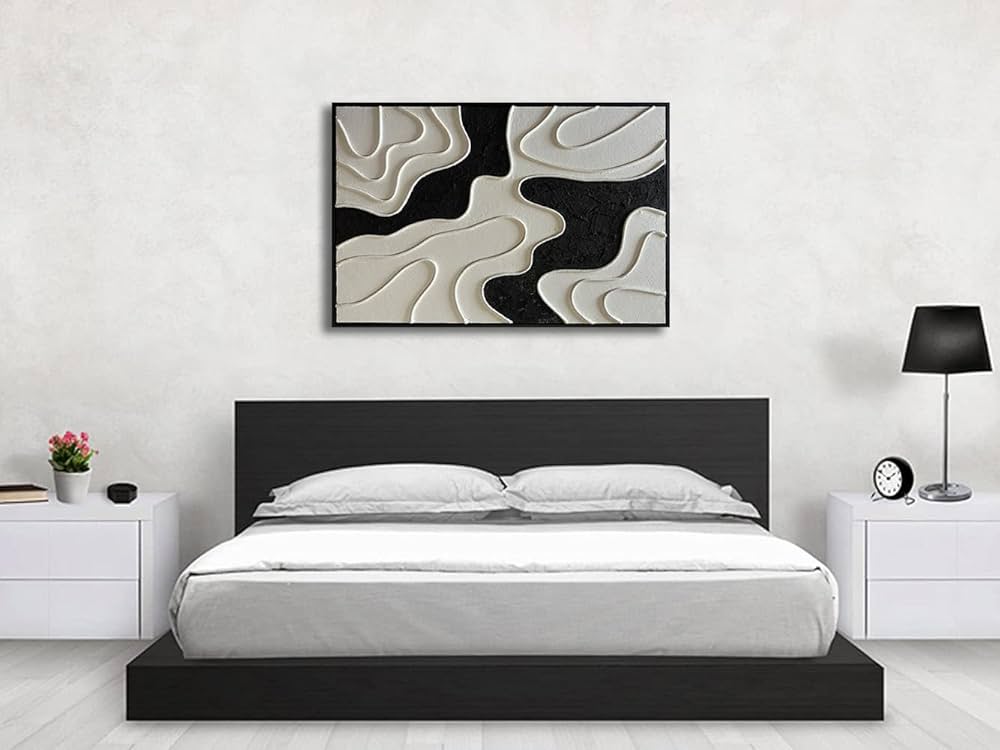 zoinart Black and White Textured Wall Art, Abstract Painting on Canvas, 24×36 Inch, Contemporary Minimalist Artwork Wall, Modern Framed Wall Decor