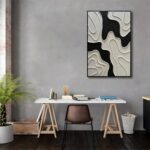 zoinart Black and White Textured Wall Art, Abstract Painting on Canvas, 24×36 Inch, Contemporary Minimalist Artwork Wall, Modern Framed Wall Decor