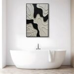 zoinart Black and White Textured Wall Art, Abstract Painting on Canvas, 24×36 Inch, Contemporary Minimalist Artwork Wall, Modern Framed Wall Decor