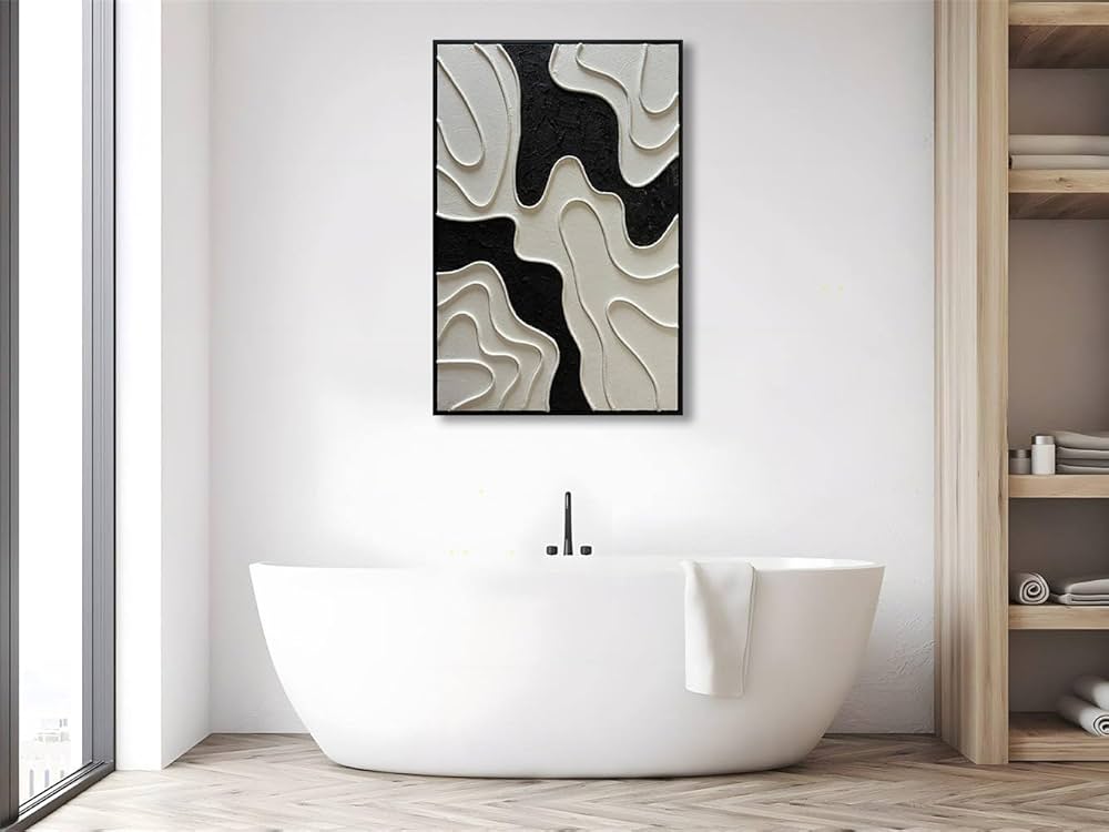 zoinart Black and White Textured Wall Art, Abstract Painting on Canvas, 24×36 Inch, Contemporary Minimalist Artwork Wall, Modern Framed Wall Decor