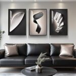 Large Framed Modern Abstract Wall Art 3 Piece Set, Black and White Decorative Artwork, Minimalist Trendy Line Geometric Bright Style Pictures Prints for Living Room Hallway and Office 24×36 Inch