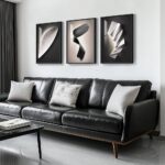 Large Framed Modern Abstract Wall Art 3 Piece Set, Black and White Decorative Artwork, Minimalist Trendy Line Geometric Bright Style Pictures Prints for Living Room Hallway and Office 24×36 Inch