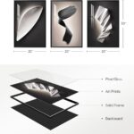 Large Framed Modern Abstract Wall Art 3 Piece Set, Black and White Decorative Artwork, Minimalist Trendy Line Geometric Bright Style Pictures Prints for Living Room Hallway and Office 24×36 Inch