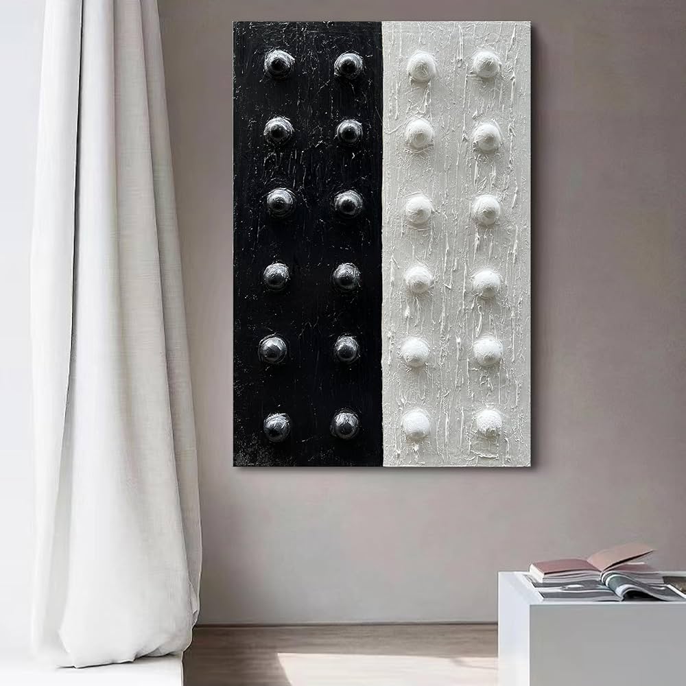 NANKAI Art Hand-Painted Black and White Abstract Art Oil Painting 36×24 inch Contemporary Minimalist Art Home Wall Decoration Painting