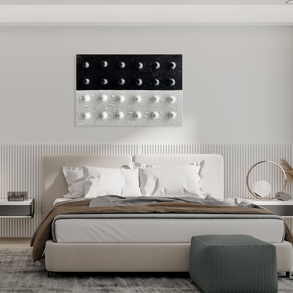 NANKAI Art Hand-Painted Black and White Abstract Art Oil Painting 36×24 inch Contemporary Minimalist Art Home Wall Decoration Painting