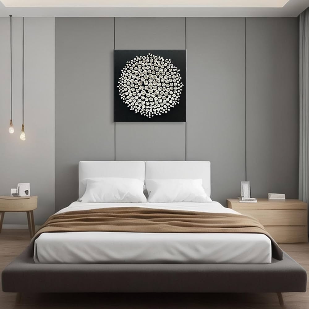 Art Abstract Oil Painting Modern Art Oil on Canvas Wall Art Deco 24×24 inches, Black and White