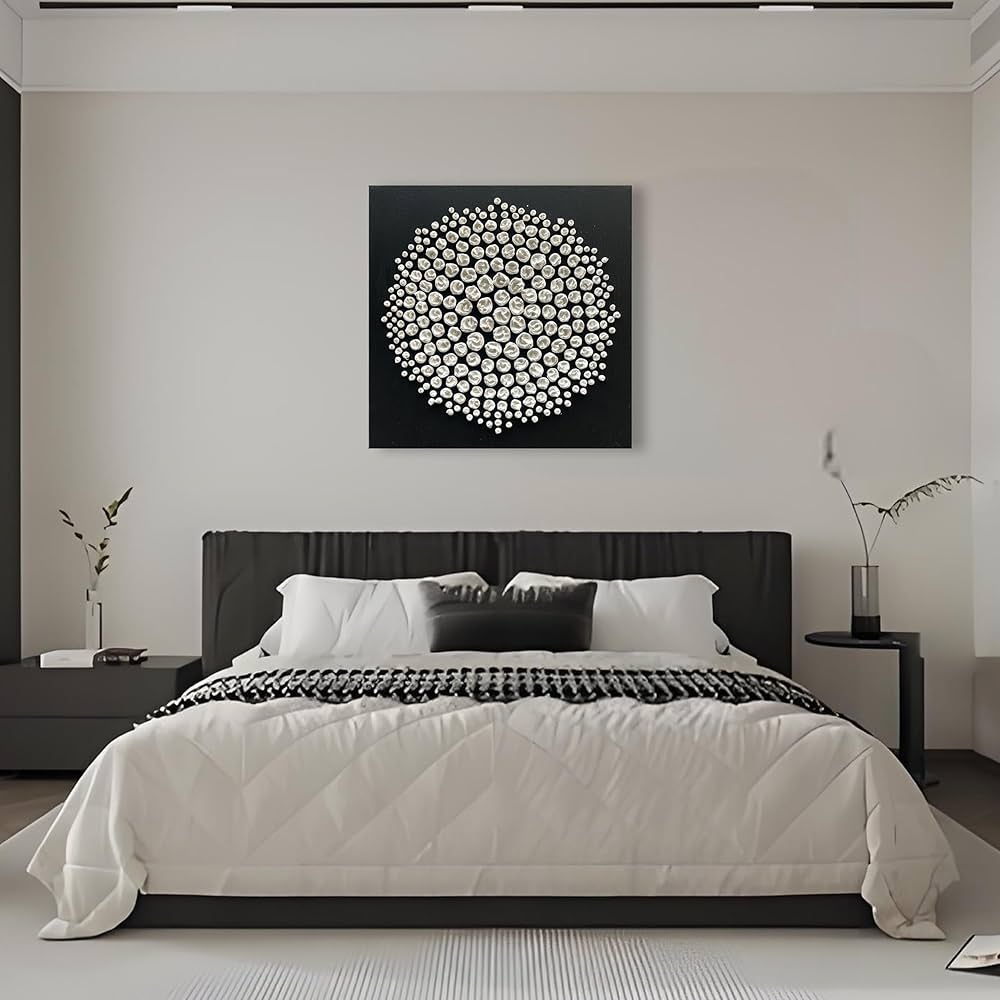 Art Abstract Oil Painting Modern Art Oil on Canvas Wall Art Deco 24×24 inches, Black and White