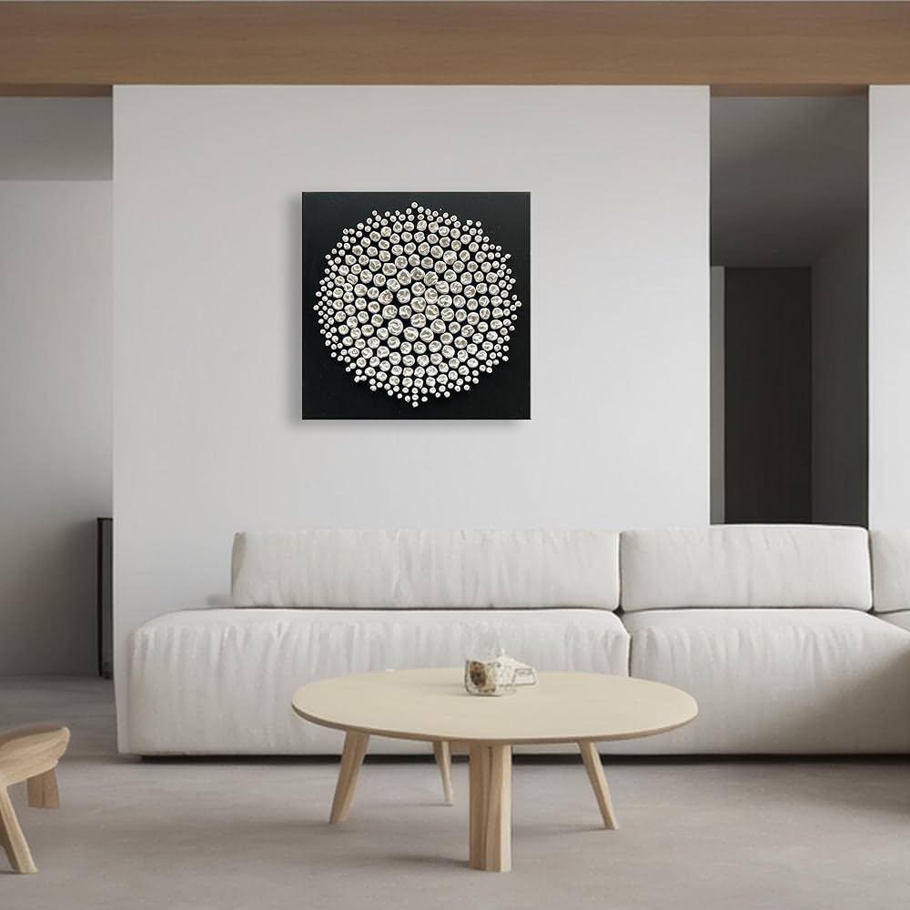 Art Abstract Oil Painting Modern Art Oil on Canvas Wall Art Deco 24×24 inches, Black and White