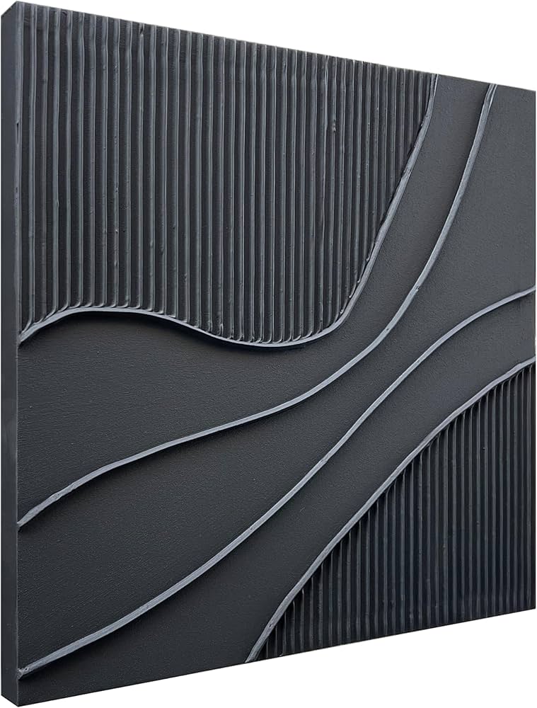 NANKAI Art Hand-Painted Black Texture Minimalist Oil Painting 24×24 inch Abstract Home Wall Art Deco Painting