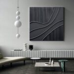 NANKAI Art Hand-Painted Black Texture Minimalist Oil Painting 24×24 inch Abstract Home Wall Art Deco Painting